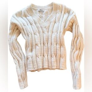 Madewell Sweater Cropped Cable Knit V-Neck Sweater Cream Ivory XS